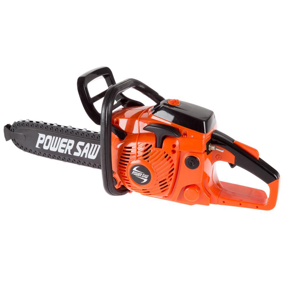 Construction Tool Electric Chain Saw Toy Play Set Rotating Chain, Realistic Sounds & Pretend Construction Garden Yardwork, Outdoor Preschool Lawn Toy Gift for Toddler, Orange Colour