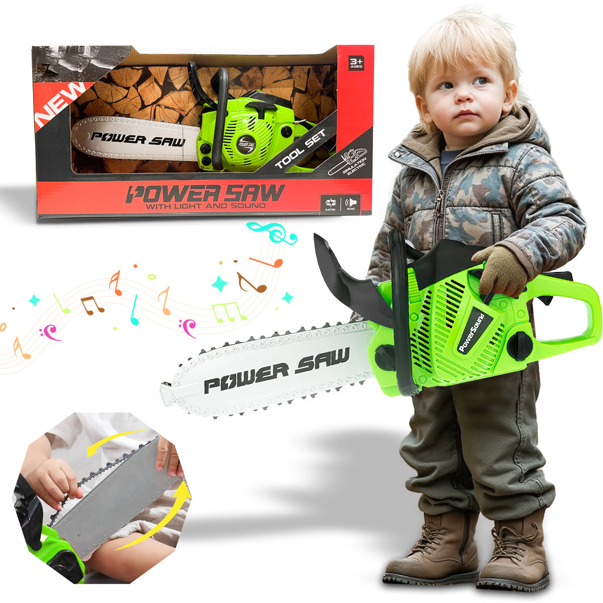 Construction Tool, Rotating Power Chainsaw With Realistic Sound New Electric Simulation Repair Tools Pretend Play Toys Best Gift For Boys Kids Children