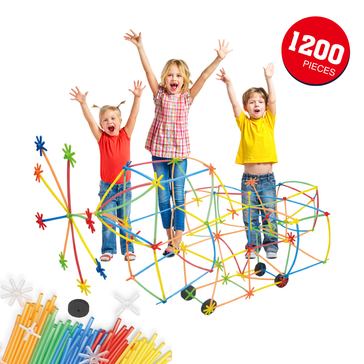 1000 Pieces, Construction Straws and Connectors Toys, Fort Building Toys for Kids, STEM Creative Building Games for Boys and Girls Ages 4 5 6 Years Old