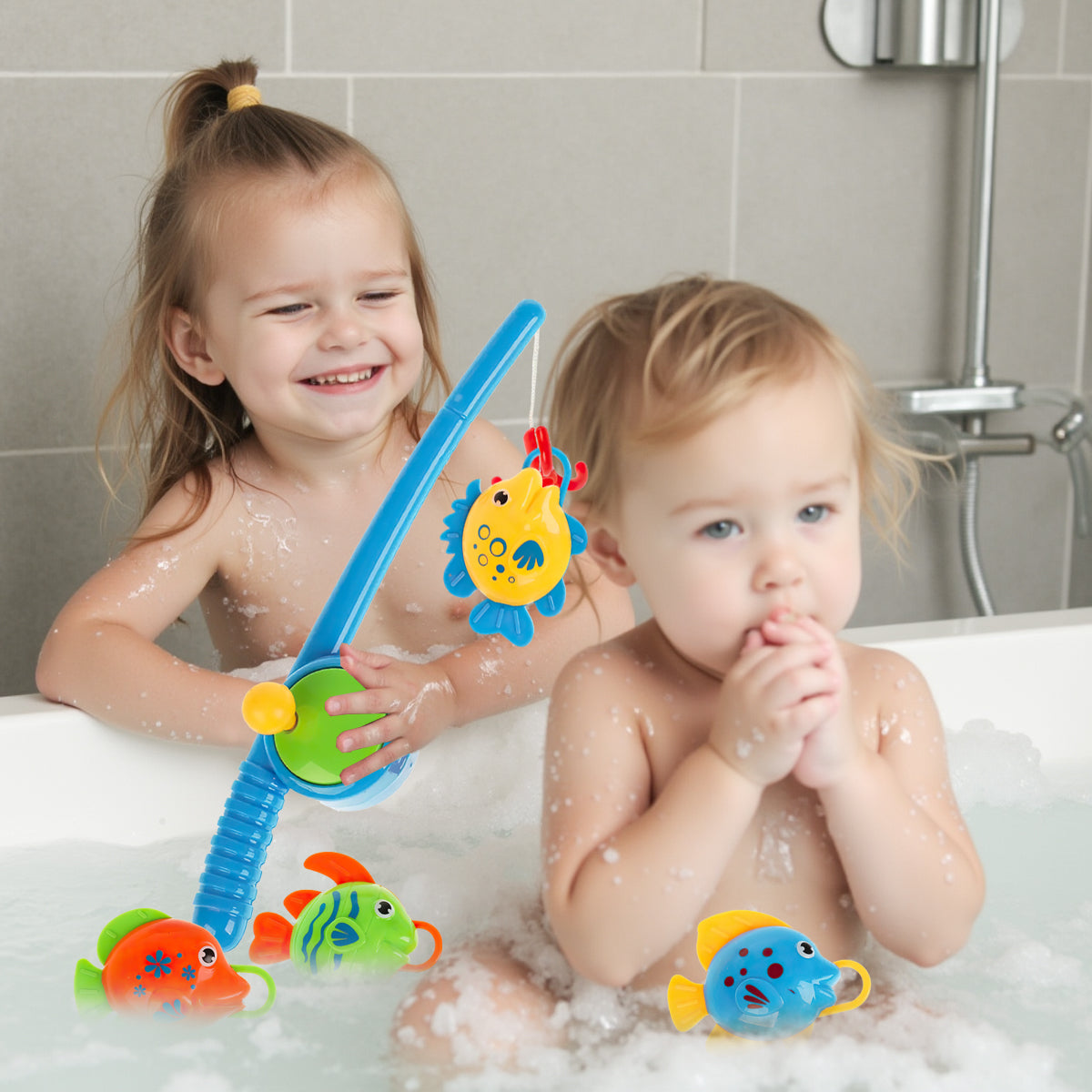 Bath Time Bathtub Fishing Toys for Children, Baby Bath Swimming Pool Fishing Toys for Baby Kids, Bathpool Fishing Toys for Water Tables with Fishing Net, Summer Pool Games