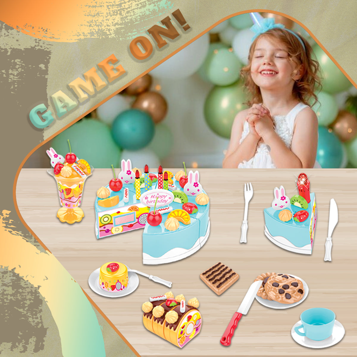 Cake Light-Up & Musical Cake Set Kids Pretend Play Birthday Cake Toy for Baby & Toddlers Cake Toys with Light Music & Candle Birthday Party Set Toys Gift for Boys Girls Age 3-8 (Blue)