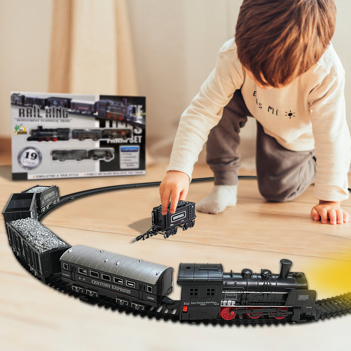 Classic Train Set with Tracks, Battery Operated, Retro Design, Toys for Kids with Lights, Durable & Safe Exciting Train Track Set for kids, Easy to Assemble