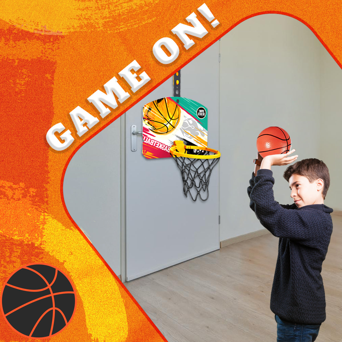 Adjustable Kids Basketball Hoop with Hard Backboard Pump and Ball, Adjustable Hanger Hook Indoor Outdoor Basketball Set with Net Ball and Pump Portable Sport Toys for Kids