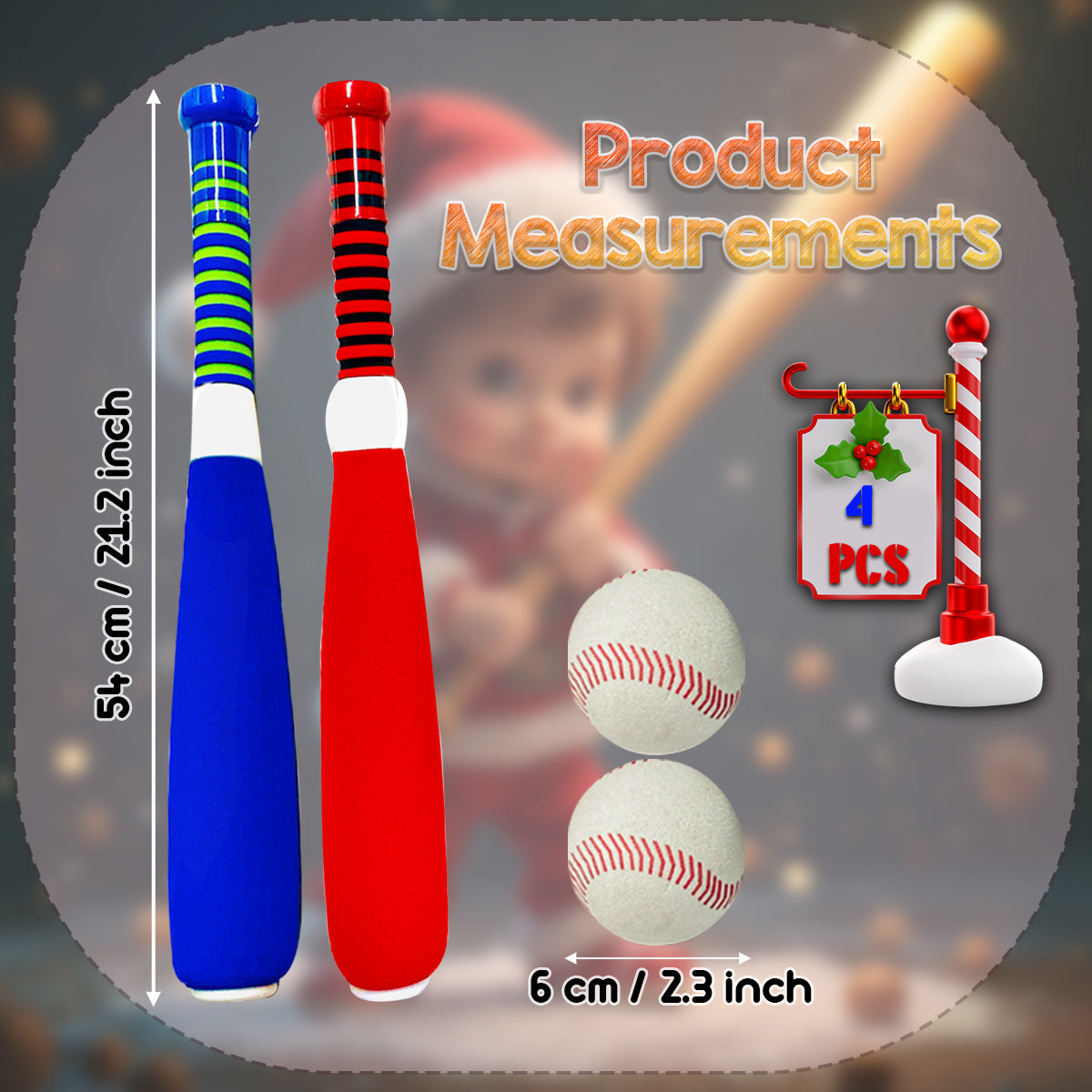 Kids 54CM Baseball Bat and Ball Foam 2PCS Baseball Bat Set for kids and Toddlers, Safe Play Outdoor Training, Lightweight, Soft Grip, Random Colour