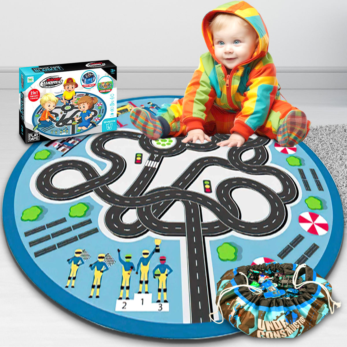 Kids Carpet Playmat Rug Set Playroom Rug, City Pretend Play Toys Baby Toddler Kid Child Educational Ideal for Boys & Girls