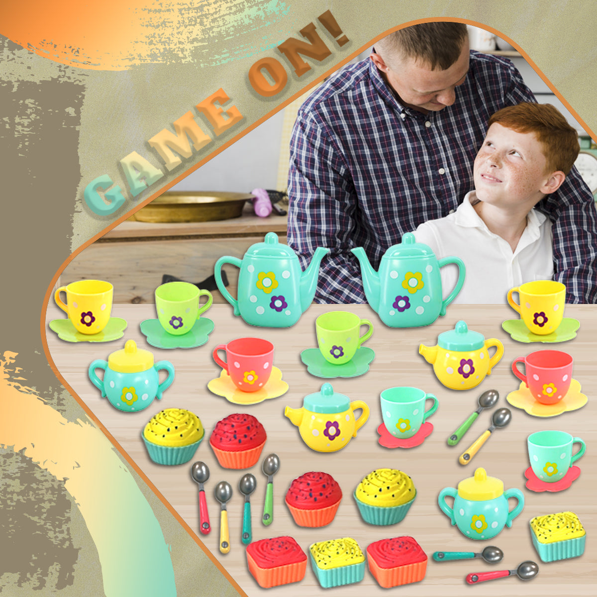 44 Pcs Kids Tea Set Party with Dessert Candy Muffin Toys Including Cups & Plates, BPA Free PVC Free Teapot, Washable Dishes, Safe Material, For Little Girls Enhance Child Skills
