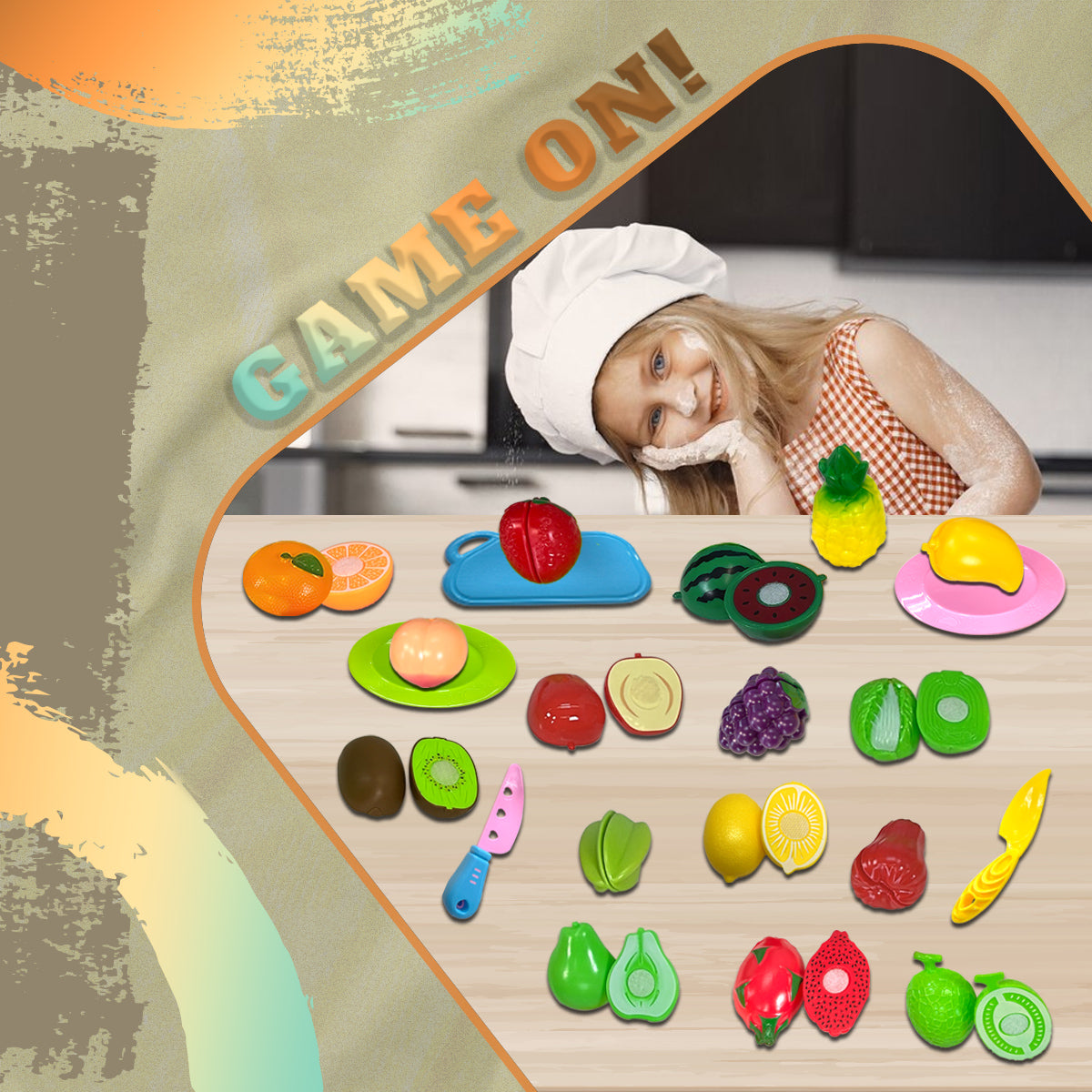 37 Pcs Pretend Play Fruit and Vegetable Cutting Toys Set for Kids, Food Set & Kitchen Accessories with Child-Safe Knife and Tray for Children, Fruit and Vegetable Play Set for Toddlers