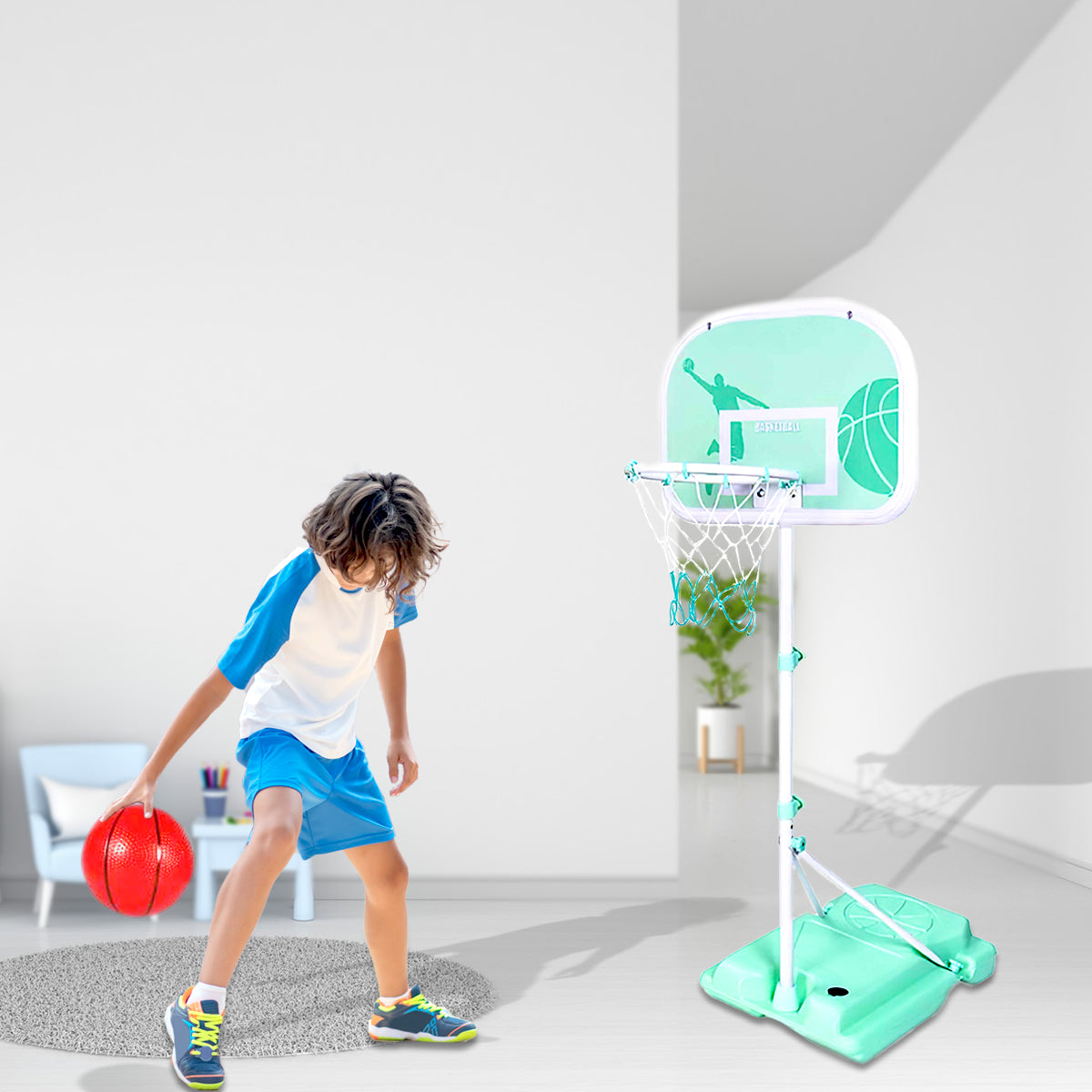 Adjustable Metal HOOP STAND Basketball Set pump Ball Height 210cm