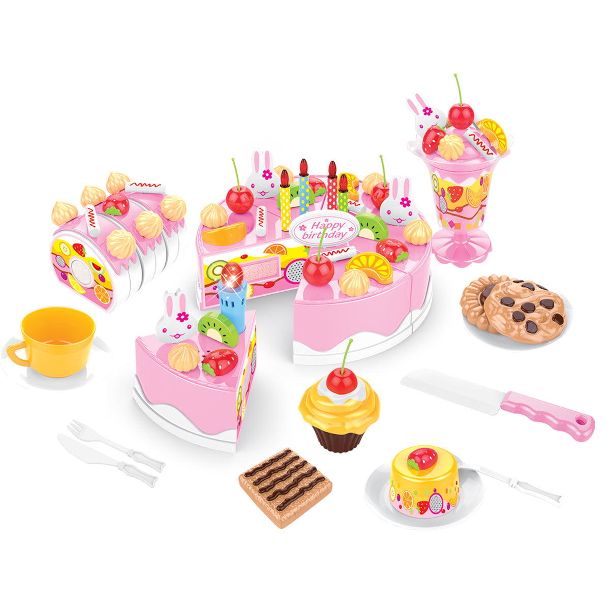 Birthday Cake Light-Up & Musical Cake Set Kids Pretend Play Birthday Cake Toy for Baby & Toddlers Cake Toys with Light Music & Candle Birthday Party Set Toys Gift for Boys Girls Age 3-8 (Pink)