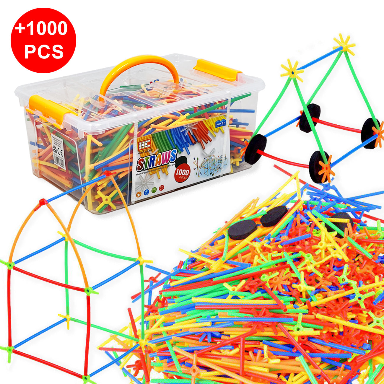 1000 Pieces, Construction Straws and Connectors Toys, Fort Building Toys for Kids, STEM Creative Building Games for Boys and Girls Ages 4 5 6 Years Old