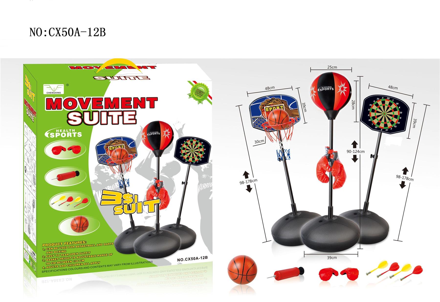 3 in 1 Magnetic Stand Dart Board, Punch Ball Boxing Set, adjustable Basketball stand Hoop