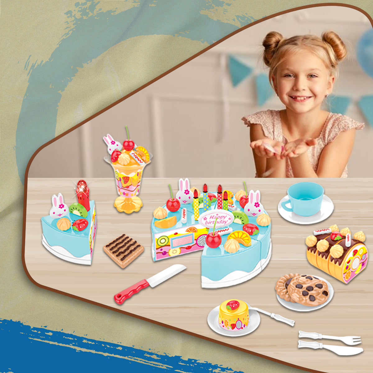 Cake Light-Up & Musical Cake Set Kids Pretend Play Birthday Cake Toy for Baby & Toddlers Cake Toys with Light Music & Candle Birthday Party Set Toys Gift for Boys Girls Age 3-8 (Blue)