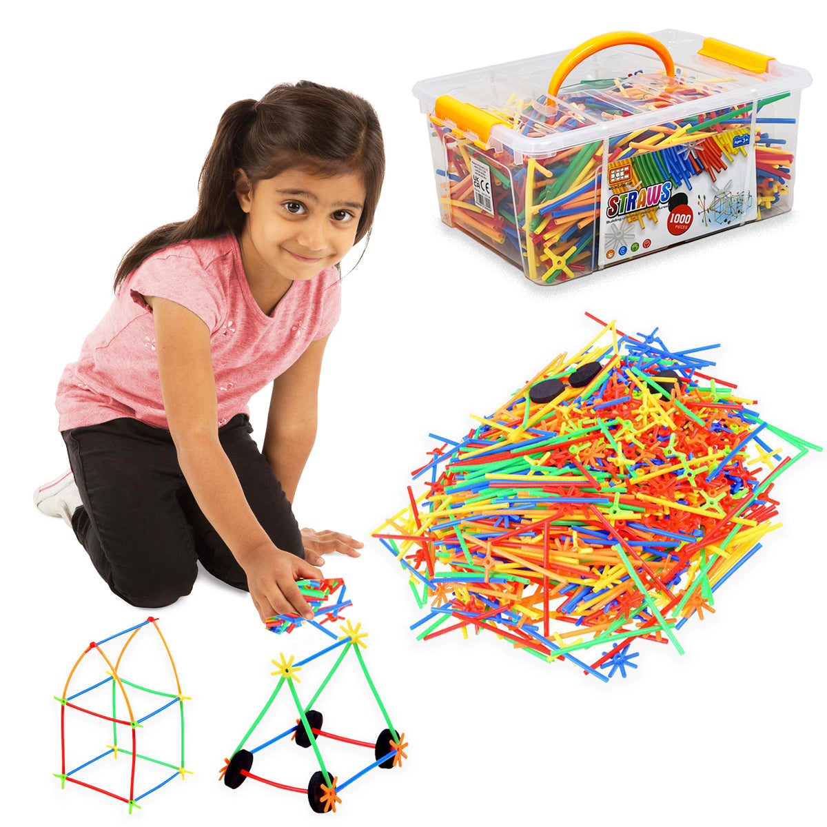1000 Pieces, Construction Straws and Connectors Toys, Fort Building Toys for Kids, STEM Creative Building Games for Boys and Girls Ages 4 5 6 Years Old