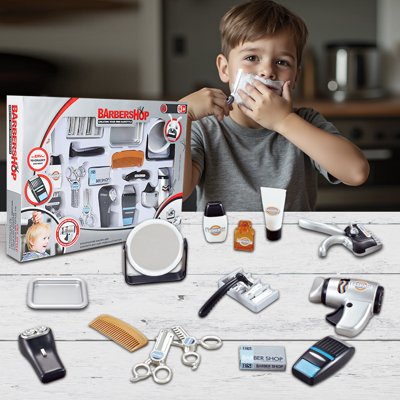Kids Barber Shop Toy Set, Fashion Hair Salon Pretend Play Toy for Kids, Barbershop Hairstyle Pretend Play Kit for Boys and Girls for 3 Years and Above, Best Gift for Kids