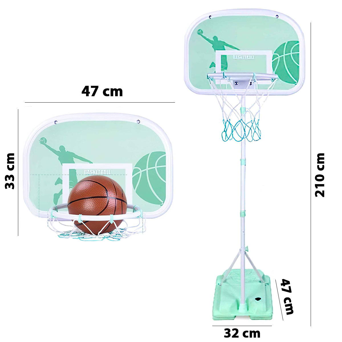 Adjustable Metal HOOP STAND Basketball Set pump Ball Height 210cm