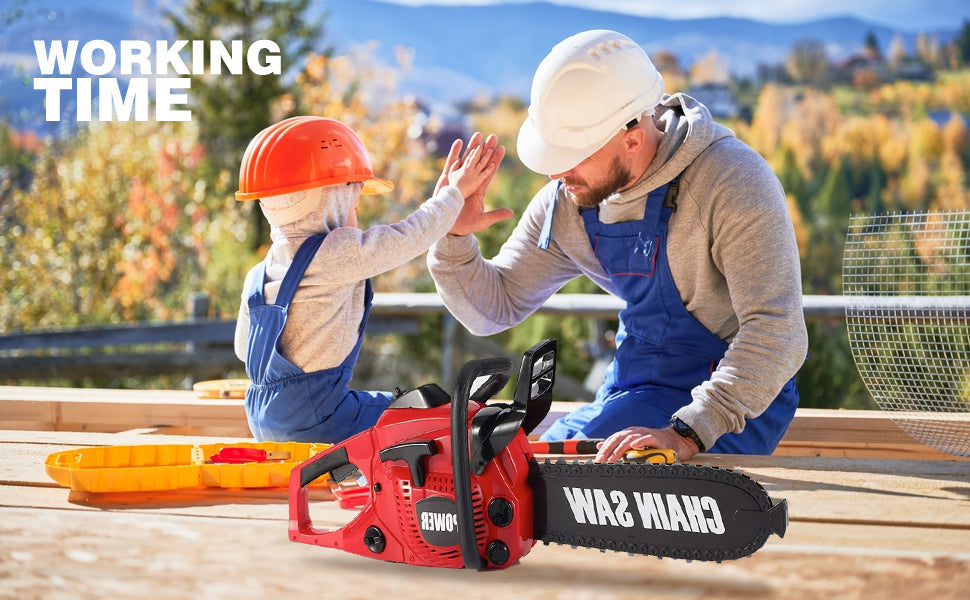 Construction Tool Electric Chain Saw Toy Play Set Rotating Chain, Realistic Sounds & Pretend Construction Garden Yardwork, Outdoor Preschool Lawn Toy Gift for Toddler, Red Colour