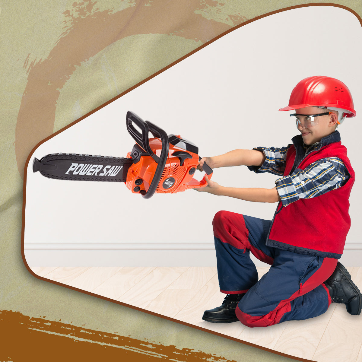 Construction Tool Electric Chain Saw Toy Play Set Rotating Chain, Realistic Sounds & Pretend Construction Garden Yardwork, Outdoor Preschool Lawn Toy Gift for Toddler, Orange Colour