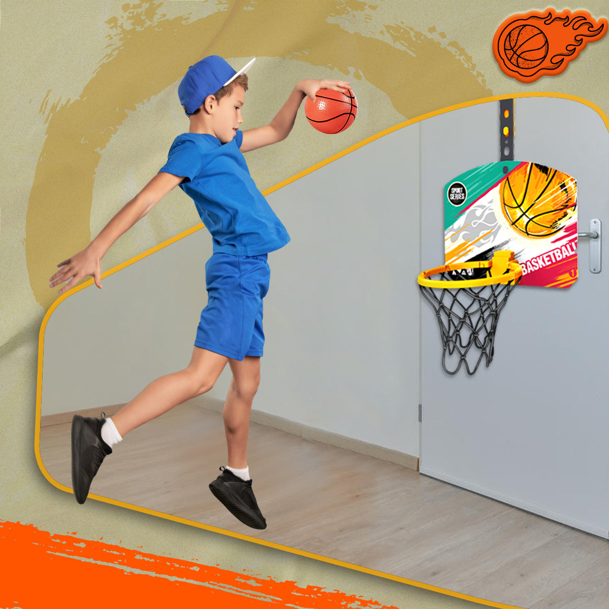 Adjustable Kids Basketball Hoop with Hard Backboard Pump and Ball, Adjustable Hanger Hook Indoor Outdoor Basketball Set with Net Ball and Pump Portable Sport Toys for Kids