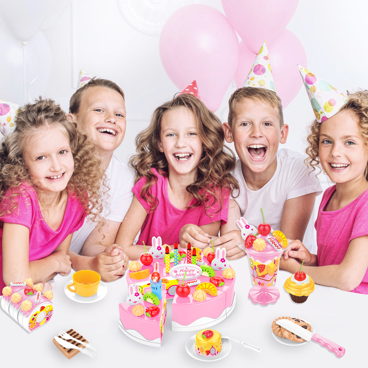 Birthday Cake Light-Up & Musical Cake Set Kids Pretend Play Birthday Cake Toy for Baby & Toddlers Cake Toys with Light Music & Candle Birthday Party Set Toys Gift for Boys Girls Age 3-8 (Pink)