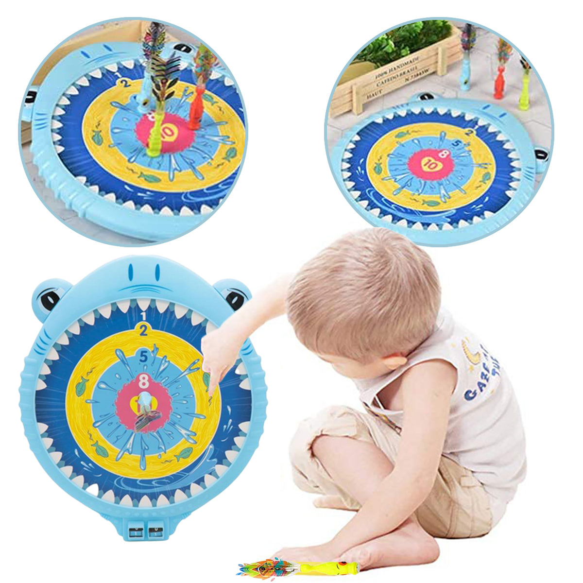 Cute Shark Shaped Magnetic Dart Board Set with 3 Darts, Plastic Hanging Wall Dartboard for Boys, Board Game Toy for Kids, Party Supplies Shark for Girls, Dart Board Set for Children