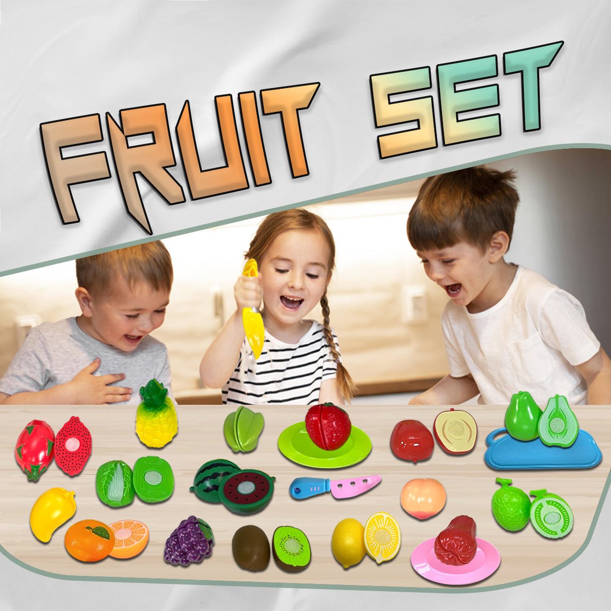 37 Pcs Pretend Play Fruit and Vegetable Cutting Toys Set for Kids, Food Set & Kitchen Accessories with Child-Safe Knife and Tray for Children, Fruit and Vegetable Play Set for Toddlers