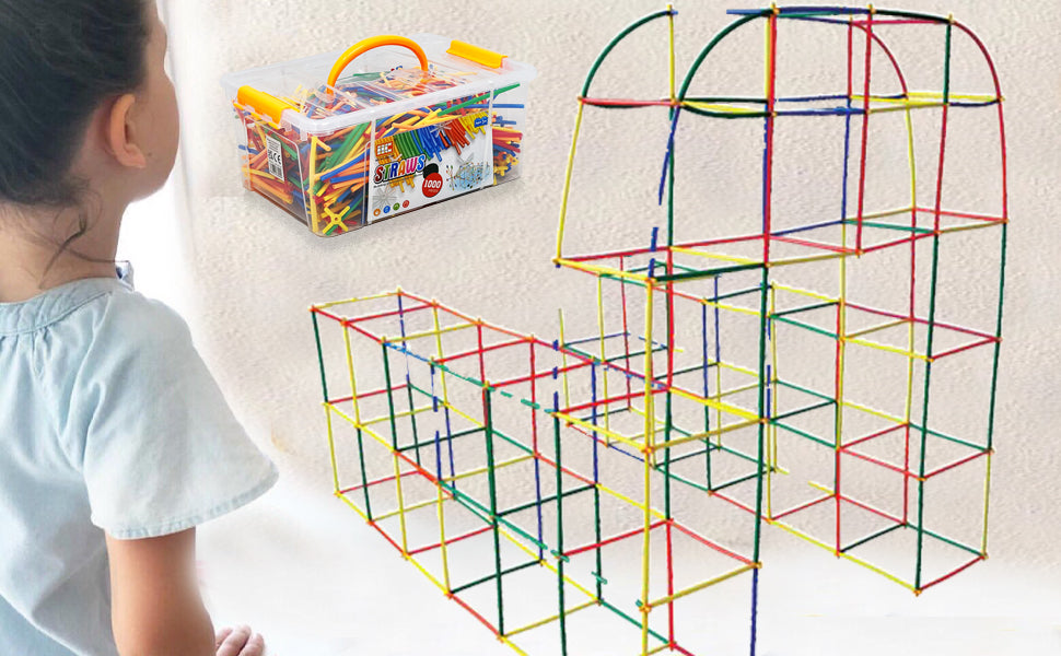1000 Pieces, Construction Straws and Connectors Toys, Fort Building Toys for Kids, STEM Creative Building Games for Boys and Girls Ages 4 5 6 Years Old