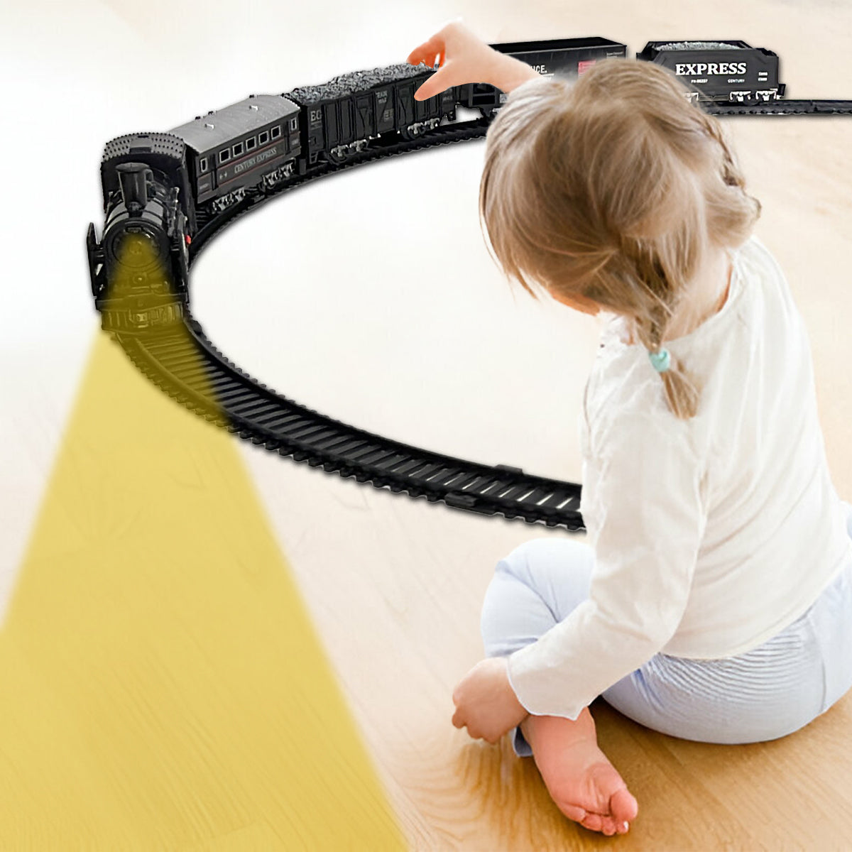 Classic Train Set with Tracks, Battery Operated, Retro Design, Toys for Kids with Lights, Durable & Safe Exciting Train Track Set for kids, Easy to Assemble