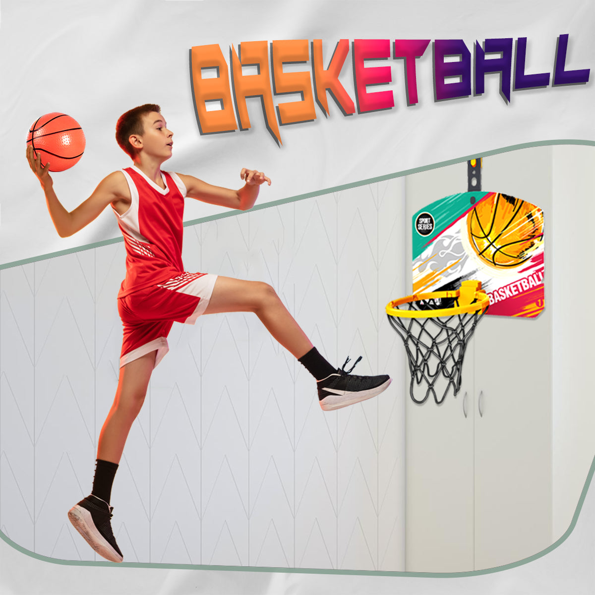 Adjustable Kids Basketball Hoop with Hard Backboard Pump and Ball, Adjustable Hanger Hook Indoor Outdoor Basketball Set with Net Ball and Pump Portable Sport Toys for Kids