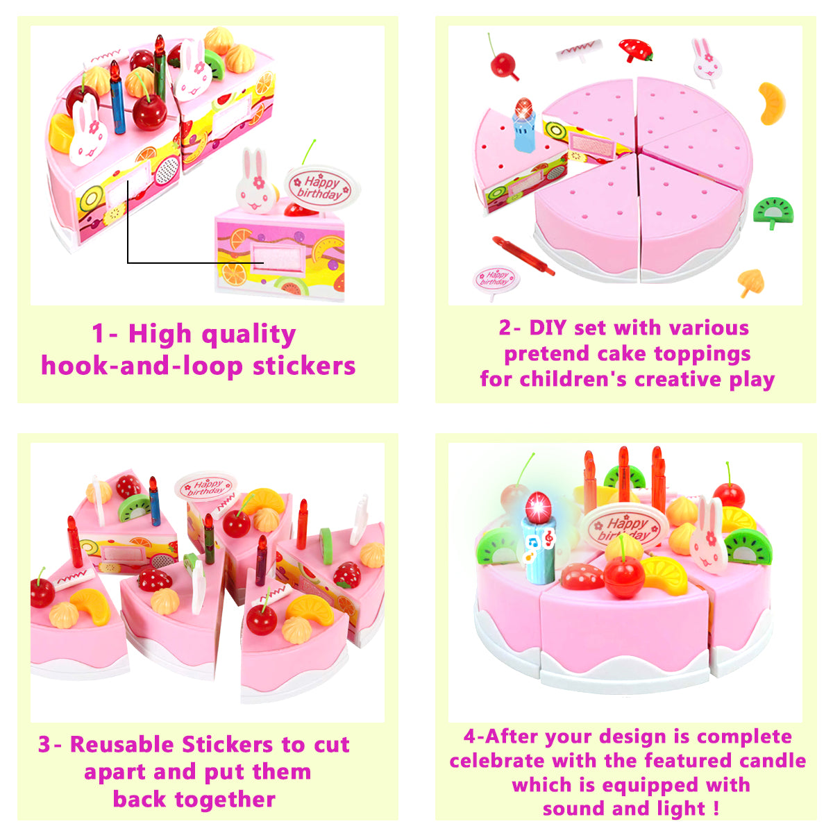 Birthday Cake Light-Up & Musical Cake Set Kids Pretend Play Birthday Cake Toy for Baby & Toddlers Cake Toys with Light Music & Candle Birthday Party Set Toys Gift for Boys Girls Age 3-8 (Pink)