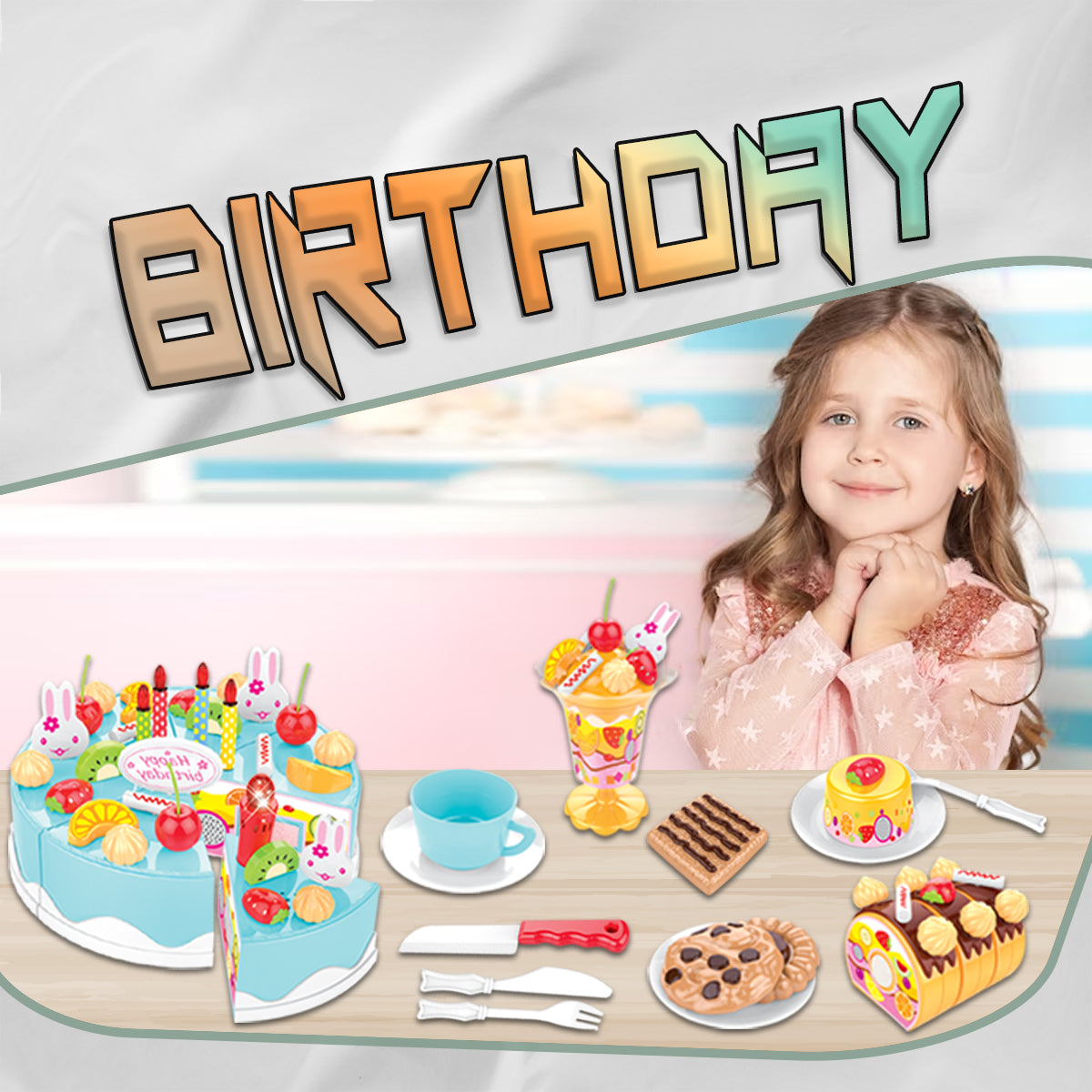 Cake Light-Up & Musical Cake Set Kids Pretend Play Birthday Cake Toy for Baby & Toddlers Cake Toys with Light Music & Candle Birthday Party Set Toys Gift for Boys Girls Age 3-8 (Blue)