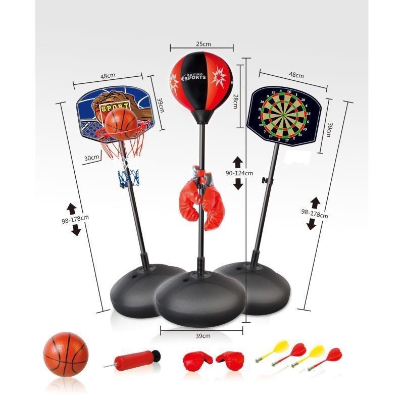 3 in 1 Magnetic Stand Dart Board, Punch Ball Boxing Set, adjustable Basketball stand Hoop