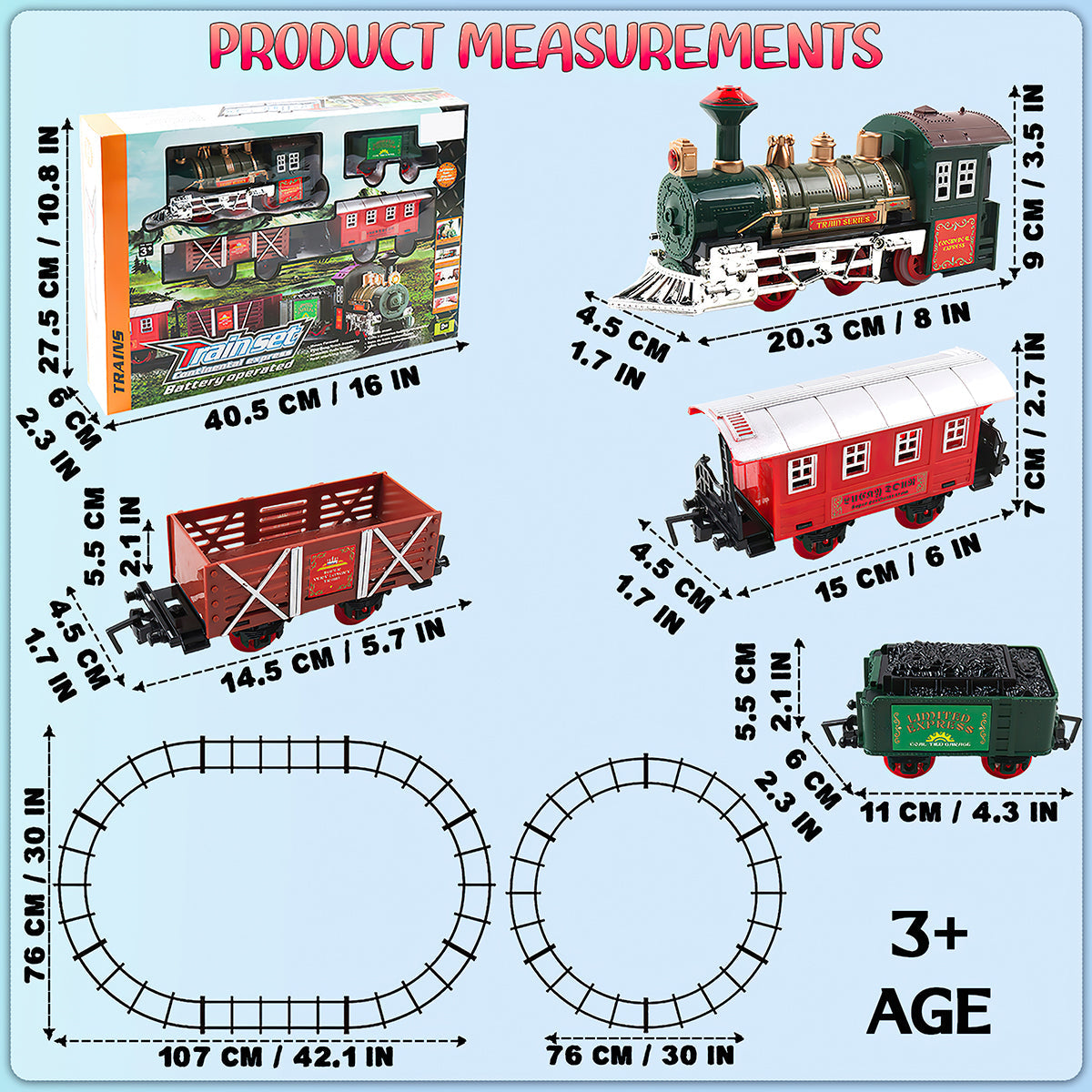 Classic Holiday Toy Train Set Illuminated Electric Locomotive with Cargo, Passenger Cars, Kids' Railway Playset with Authentic Sounds and LED Lights Christmas Tree Décor