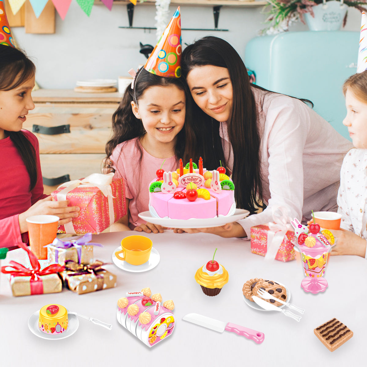 Birthday Cake Light-Up & Musical Cake Set Kids Pretend Play Birthday Cake Toy for Baby & Toddlers Cake Toys with Light Music & Candle Birthday Party Set Toys Gift for Boys Girls Age 3-8 (Pink)