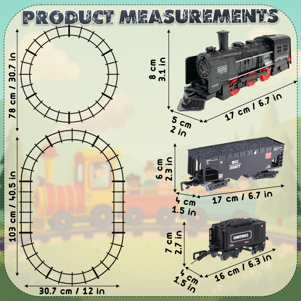 Classic Train Set with Tracks, Battery Operated, Retro Design, Toys for Kids with Lights, Durable & Safe Exciting Train Track Set for kids, Easy to Assemble