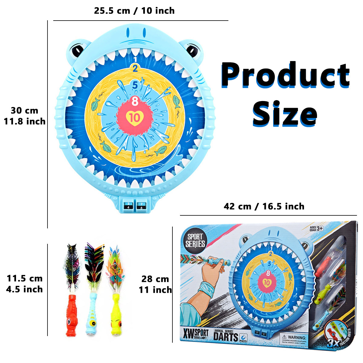 Cute Shark Shaped Magnetic Dart Board Set with 3 Darts, Plastic Hanging Wall Dartboard for Boys, Board Game Toy for Kids, Party Supplies Shark for Girls, Dart Board Set for Children
