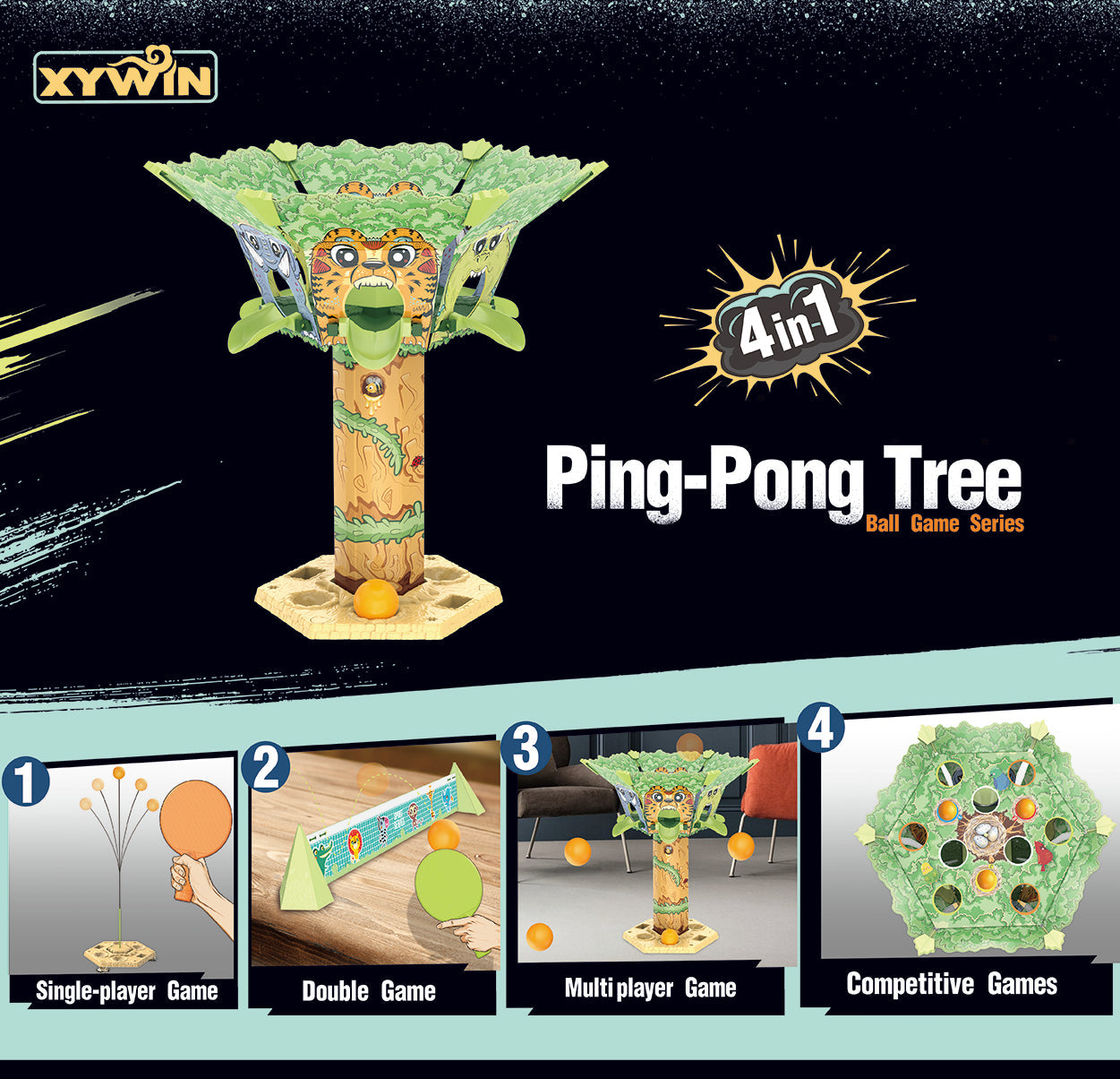 4-in-1 Ping Pong Tree Tennis Sport Play Set Toy Ball Game Series, Table Tennis Game for Kids, Ping Pong Tree Table Tennis Training Equipment for Beginners, for Children