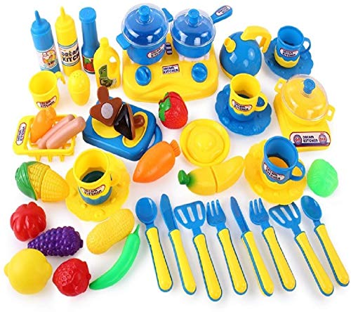 43 Pieces Kitchen set Cooking Toys Dinner set Cutting Fruits Vegetables Pretend Play Food Playset