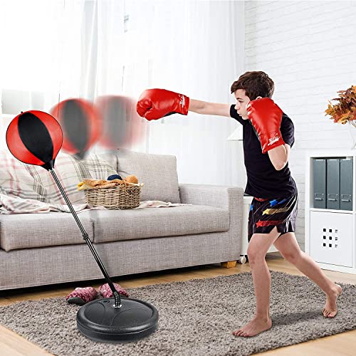Boxing Set with Adjustable Height Standing Punching Ball, Gloves and Pump