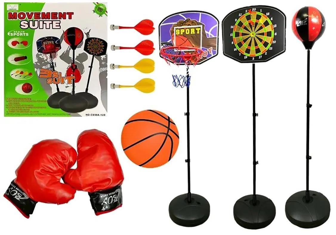 3 in 1 Magnetic Stand Dart Board, Punch Ball Boxing Set, adjustable Basketball stand Hoop