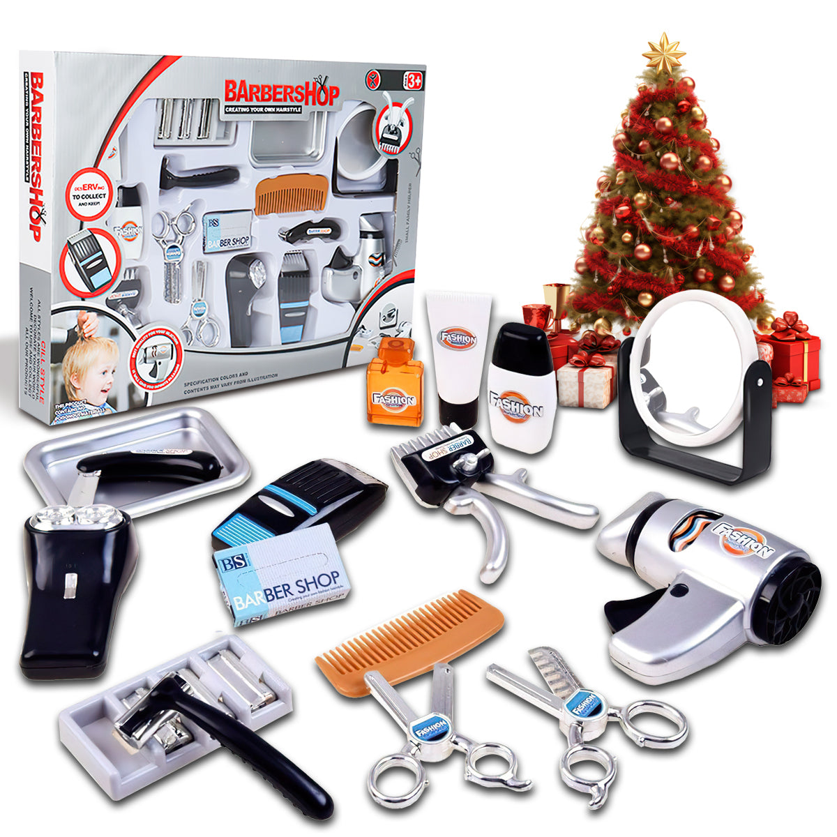 Kids Barber Shop Toy Set, Fashion Hair Salon Pretend Play Toy for Kids, Barbershop Hairstyle Pretend Play Kit for Boys and Girls for 3 Years and Above, Best Gift for Kids