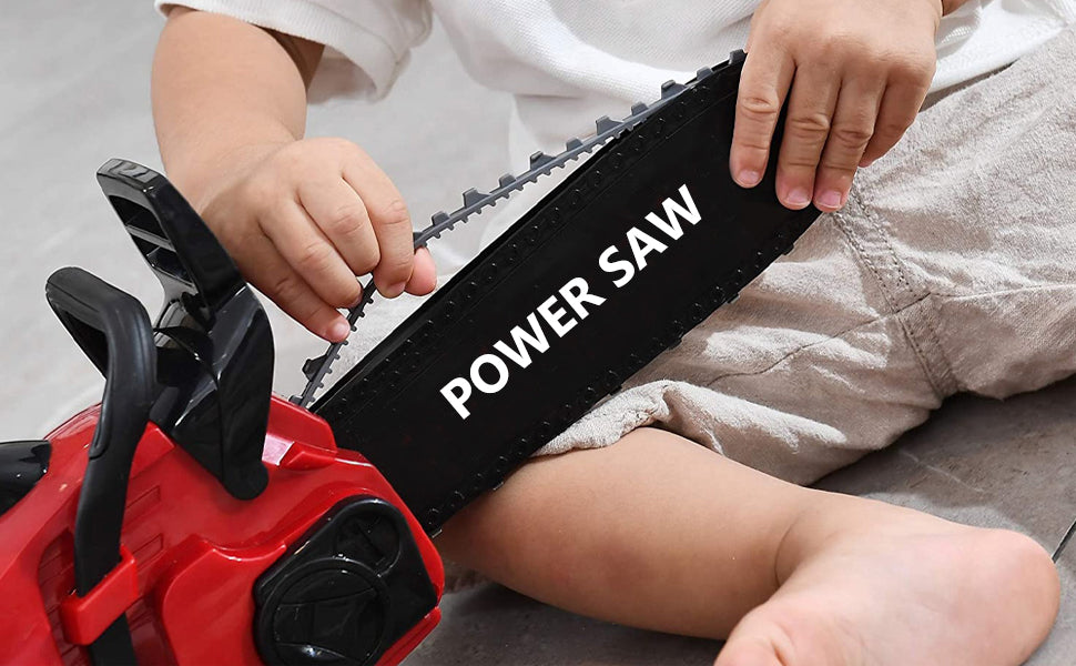 Construction Tool Electric Chain Saw Toy Play Set Rotating Chain, Realistic Sounds & Pretend Construction Garden Yardwork, Outdoor Preschool Lawn Toy Gift for Toddler, Red Colour