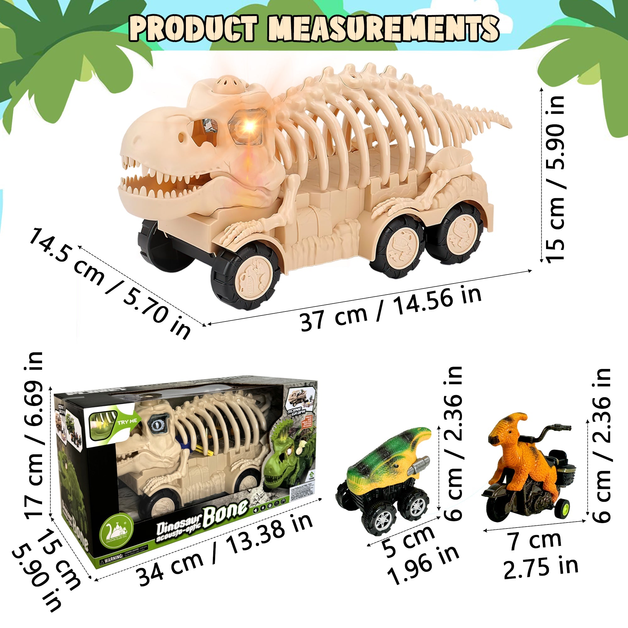 Dinosaur Transport Truck Toy Set with Lights and Sounds Interactive Assembly Educational Toy for Kids, with 2 Mini Dinosaurs Vehicles, Gift for Boys Girls Ages 3-7