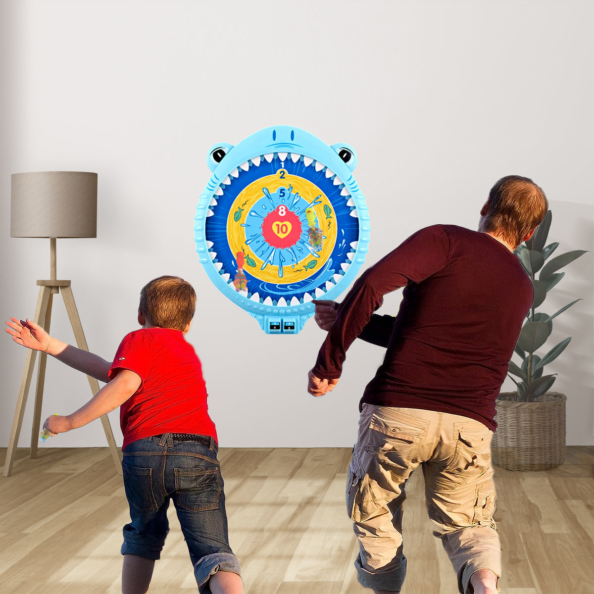 Cute Shark Shaped Magnetic Dart Board Set with 3 Darts, Plastic Hanging Wall Dartboard for Boys, Board Game Toy for Kids, Party Supplies Shark for Girls, Dart Board Set for Children