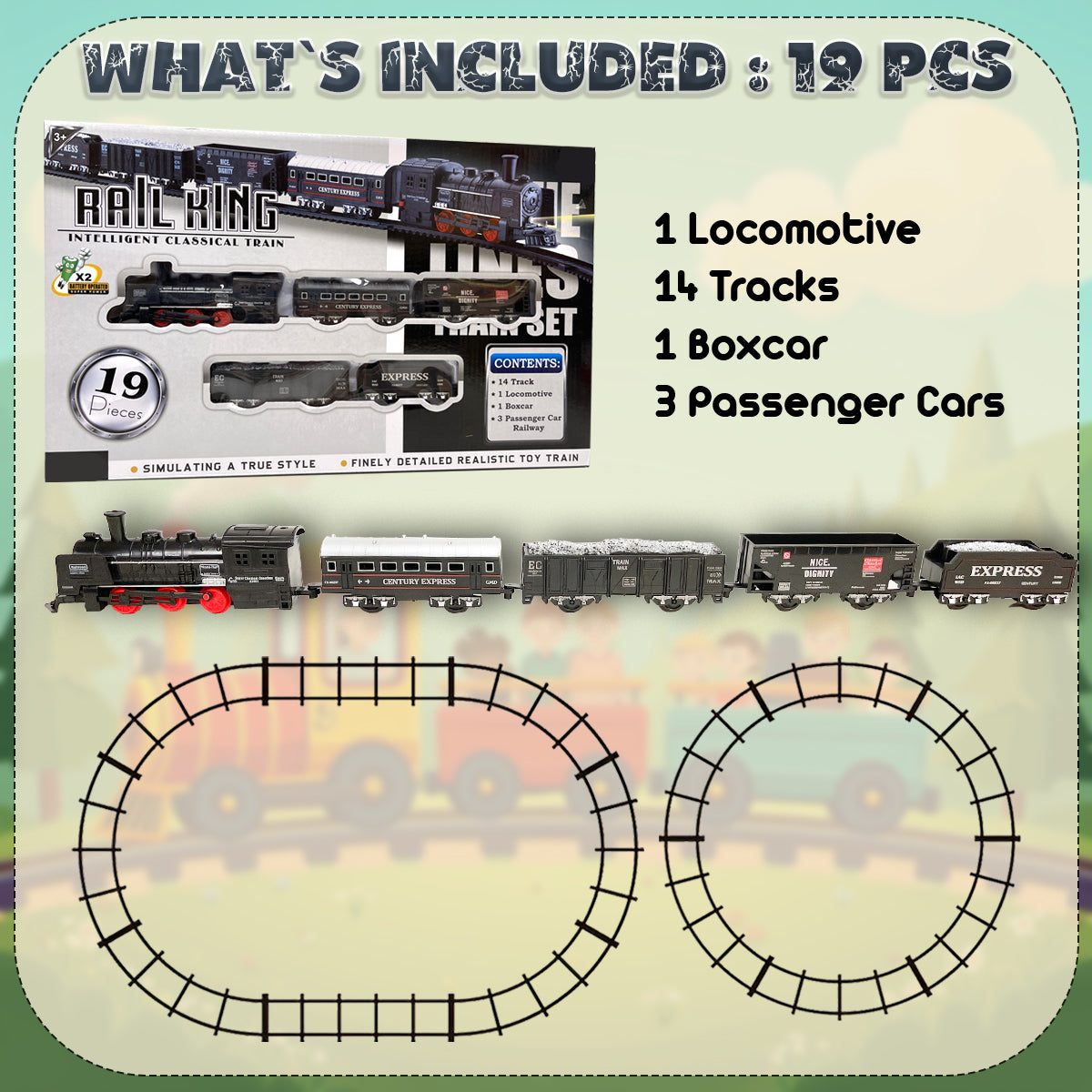 Classic Train Set with Tracks, Battery Operated, Retro Design, Toys for Kids with Lights, Durable & Safe Exciting Train Track Set for kids, Easy to Assemble