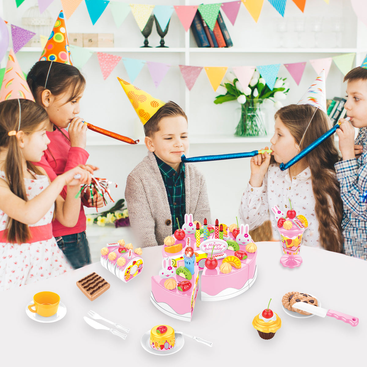 Birthday Cake Light-Up & Musical Cake Set Kids Pretend Play Birthday Cake Toy for Baby & Toddlers Cake Toys with Light Music & Candle Birthday Party Set Toys Gift for Boys Girls Age 3-8 (Pink)