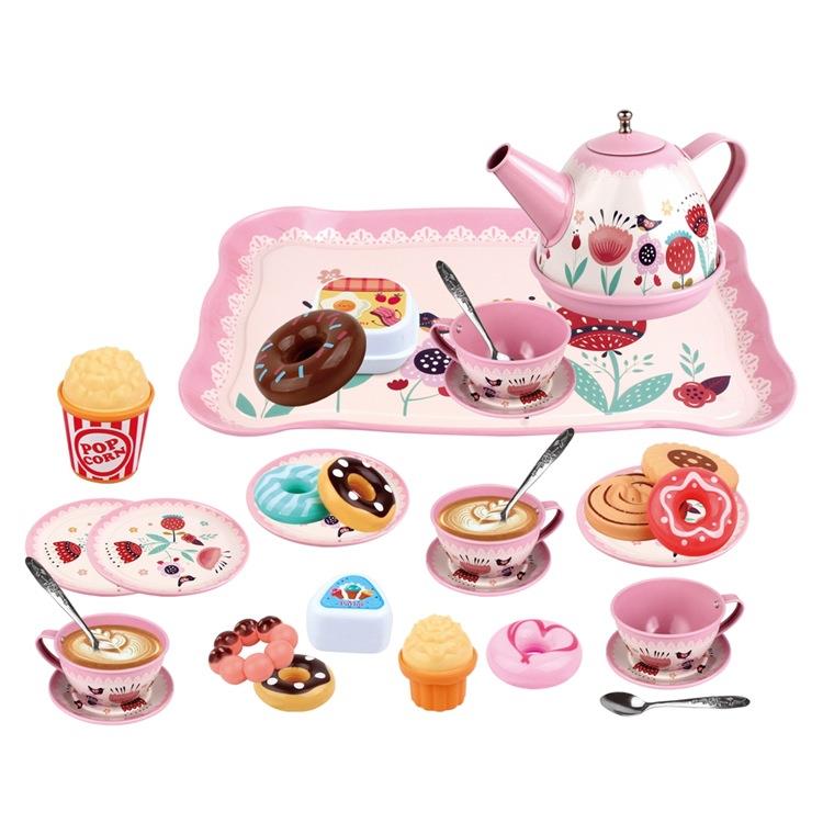 30Pcs Children's Pink Tin Tea Set Pretend Role Play