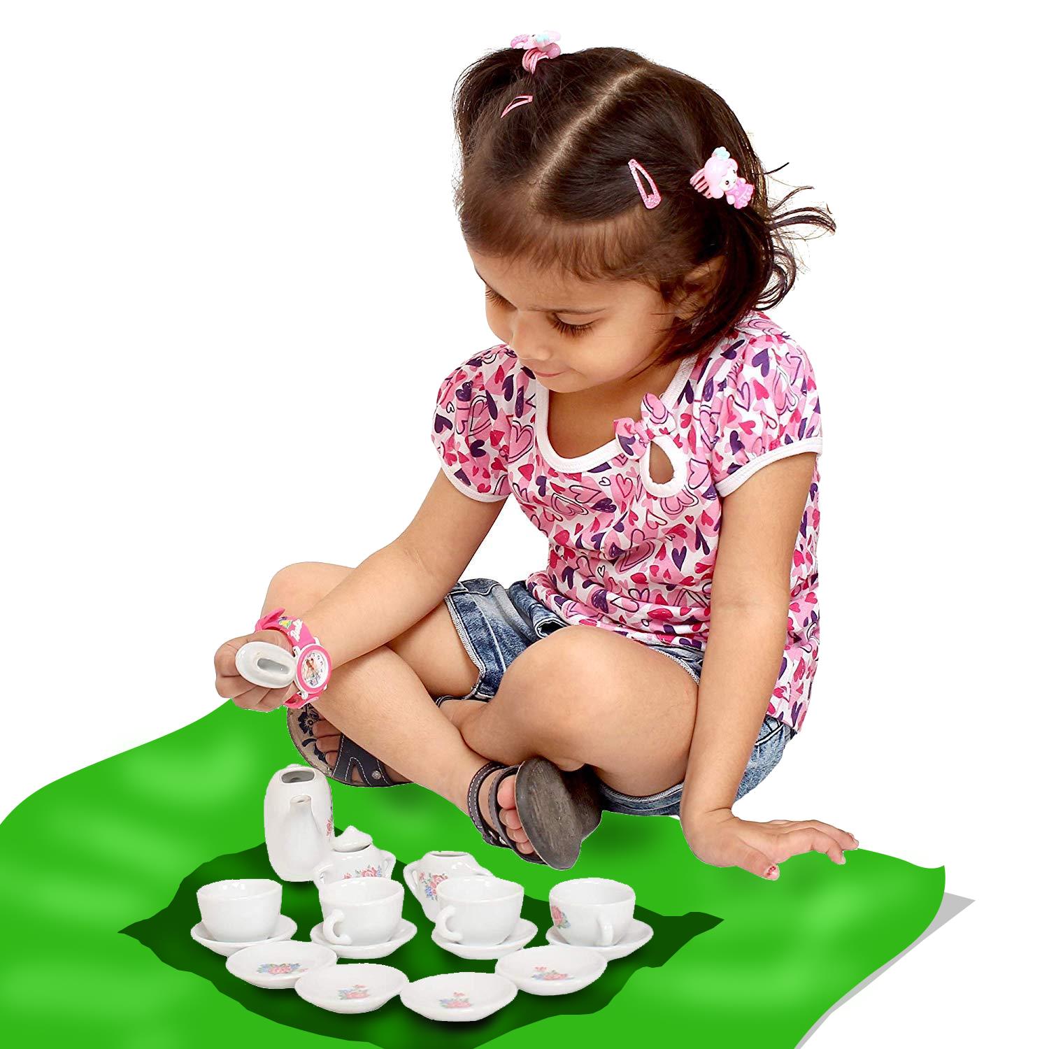 23 Pieces Kids Ceramic Play Tea Set, Role Play Tea Pot Saucers Cups, Pretend Play Kids Toy Kitchen Tea Party Playset, Washable Dishes, Safe Material, for Your Toddlers and Little Girls