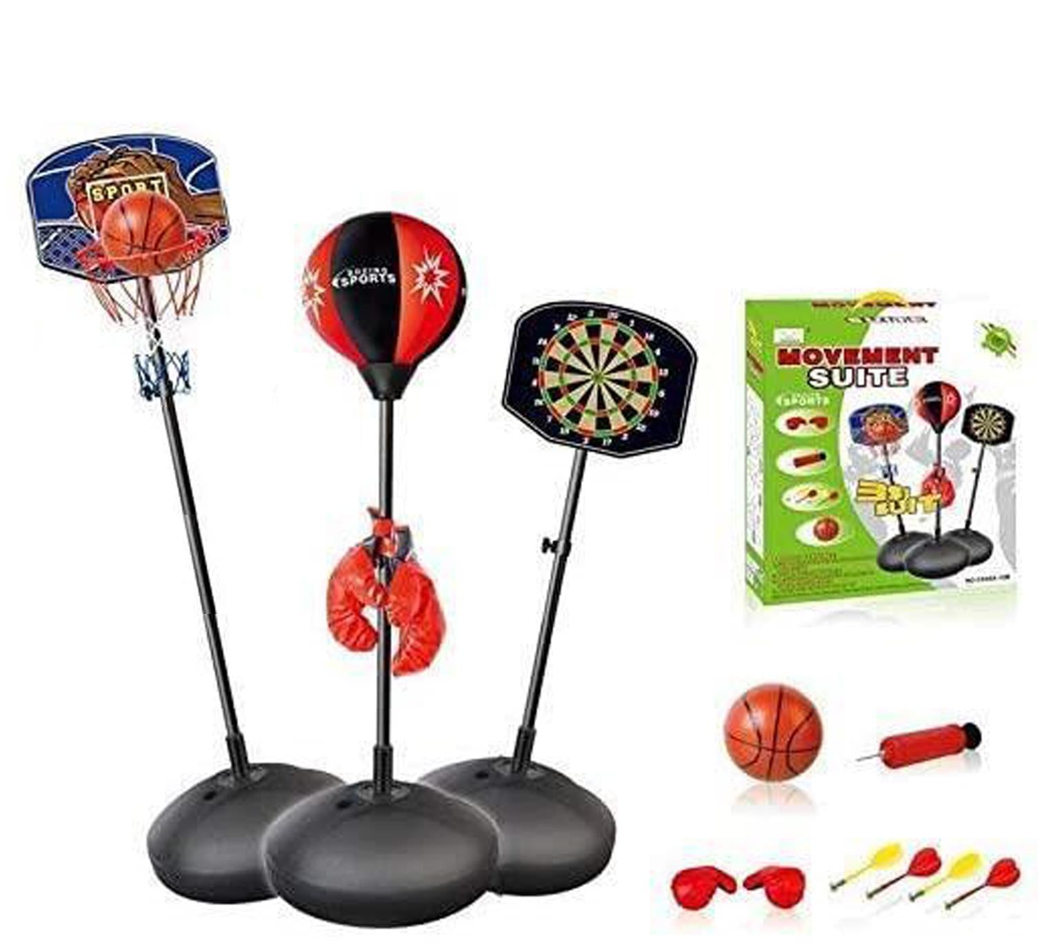 3 in 1 Magnetic Stand Dart Board, Punch Ball Boxing Set, adjustable Basketball stand Hoop
