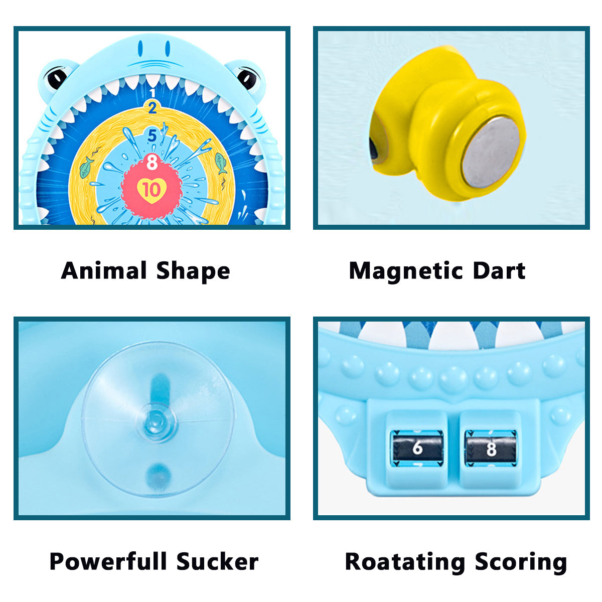 Cute Shark Shaped Magnetic Dart Board Set with 3 Darts, Plastic Hanging Wall Dartboard for Boys, Board Game Toy for Kids, Party Supplies Shark for Girls, Dart Board Set for Children