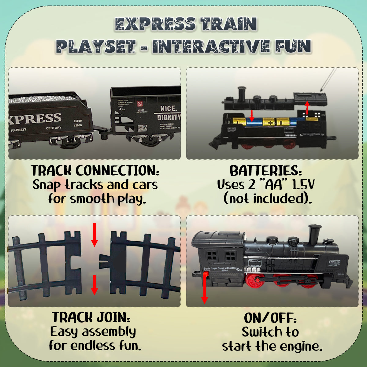 Classic Train Set with Tracks, Battery Operated, Retro Design, Toys for Kids with Lights, Durable & Safe Exciting Train Track Set for kids, Easy to Assemble